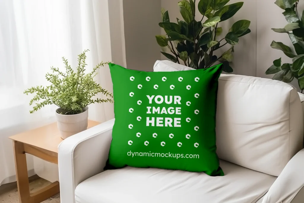 Green Square Pillow Cover Mockup Template