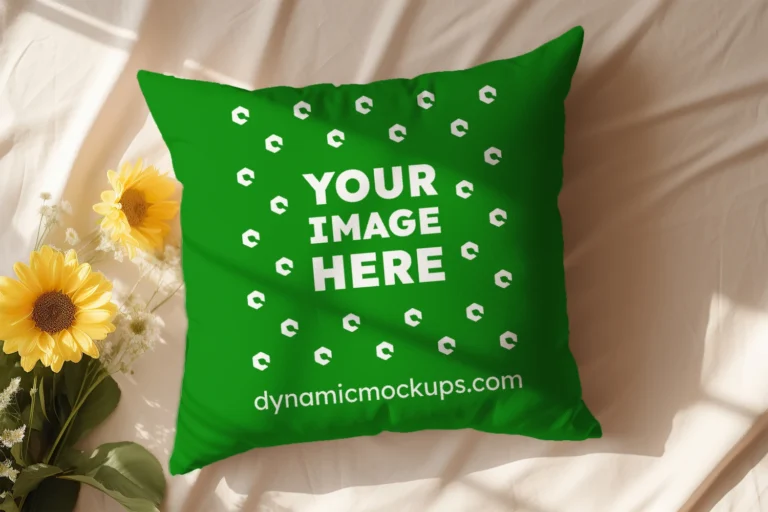 Green Square Pillow Cover Mockup Template