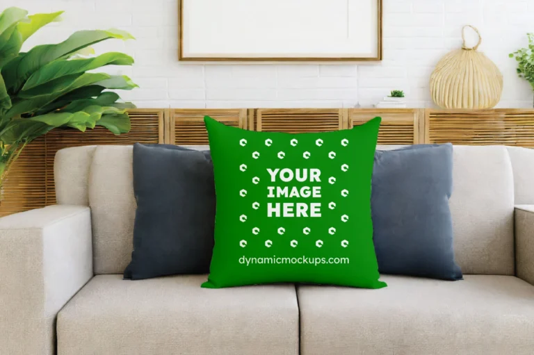 Green Square Pillow Cover Mockup Template