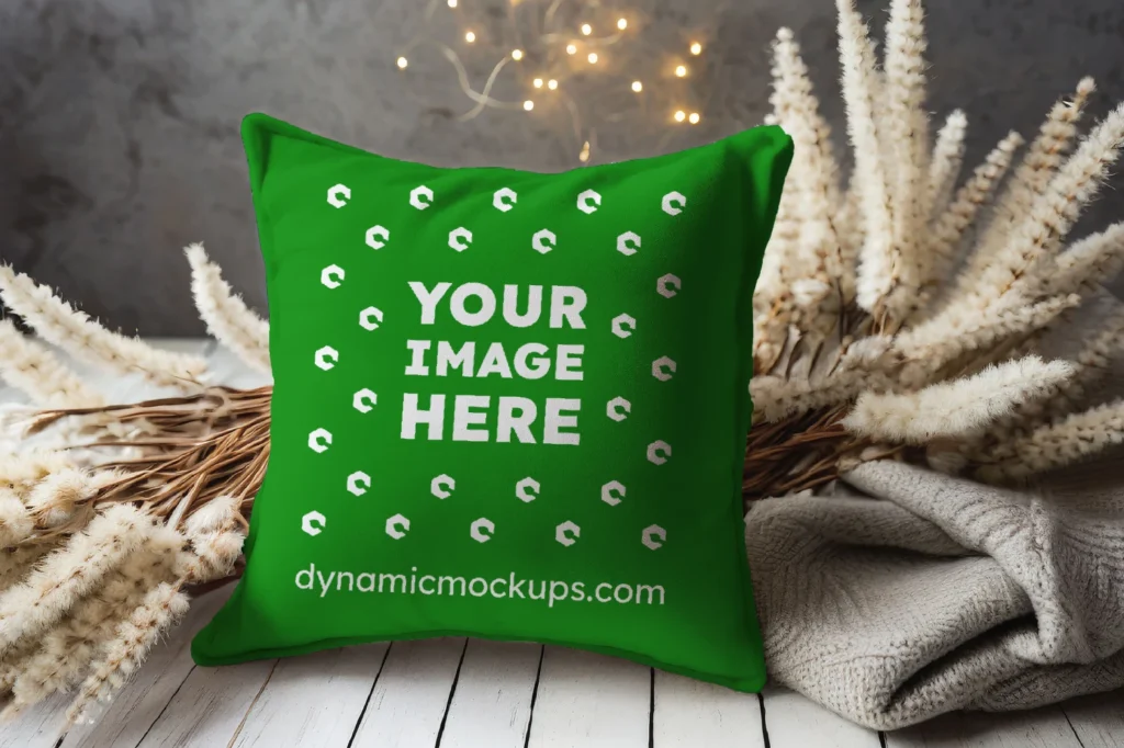 Green Square Pillow Cover Mockup Template