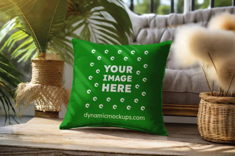 Green Square Pillow Cover Mockup Template