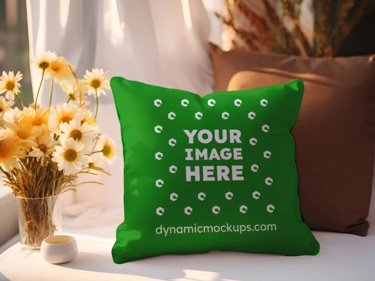 Green Square Pillow Cover Mockup Template