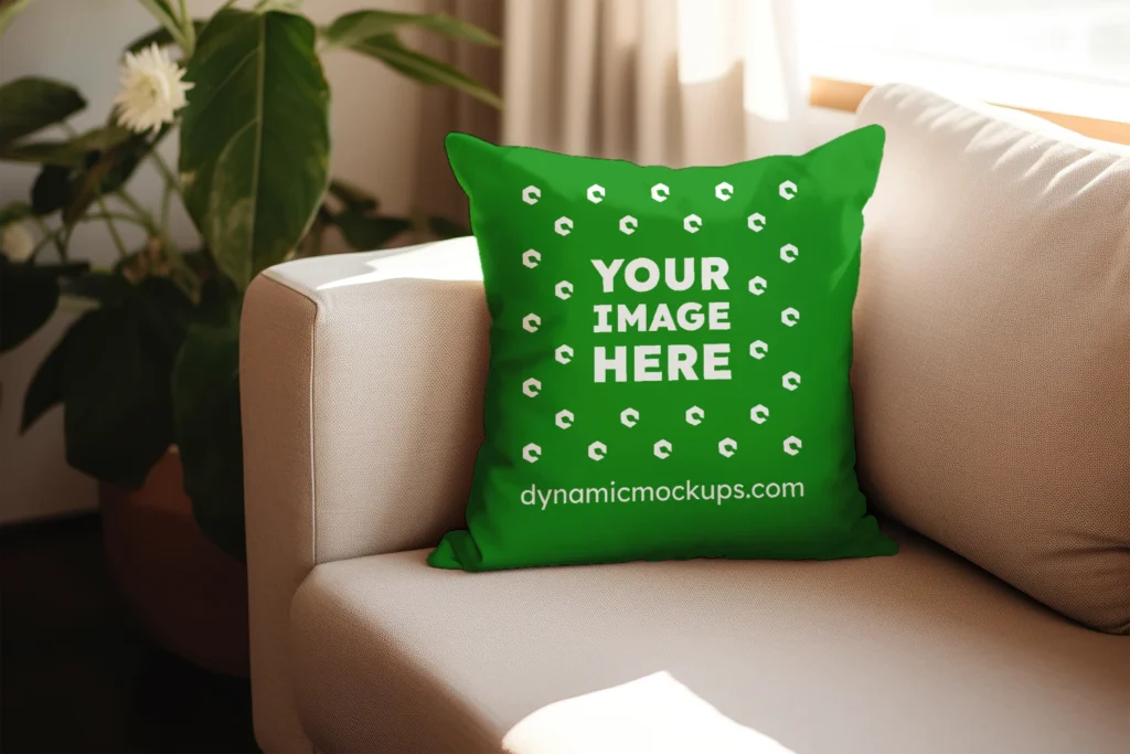 Green Square Pillow Cover Mockup Template