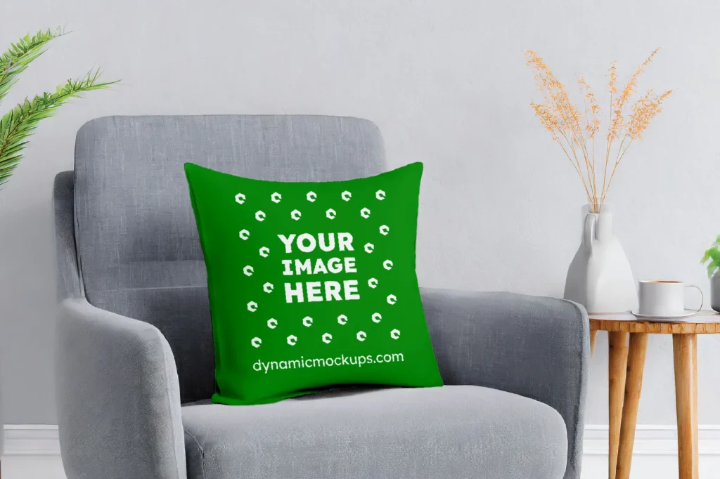 Green Square Pillow Cover Mockup Template