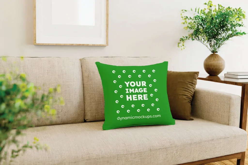 Green Square Pillow Cover Mockup Template