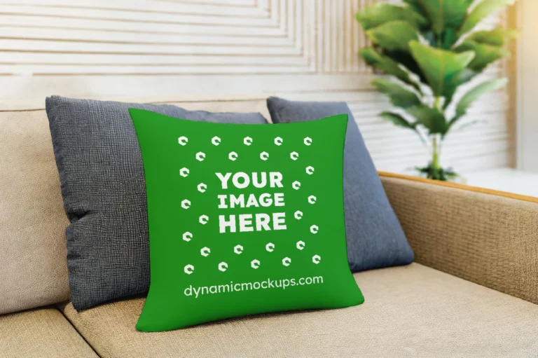 Green Square Pillow Cover Mockup Template