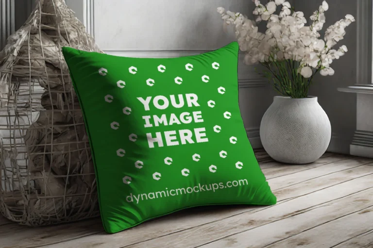 Green Square Pillow Cover Mockup Template