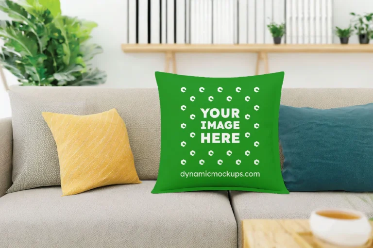 Green Square Pillow Cover Mockup Template