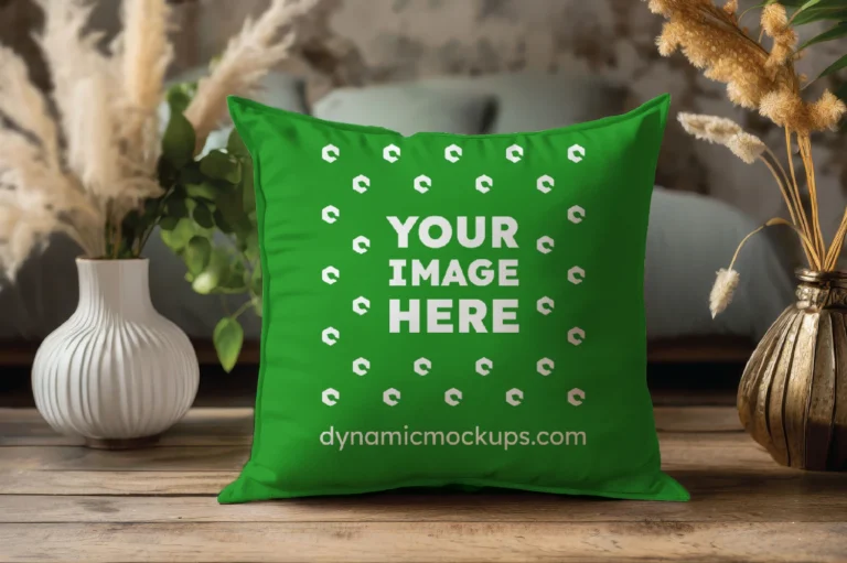 Green Square Pillow Cover Mockup Template