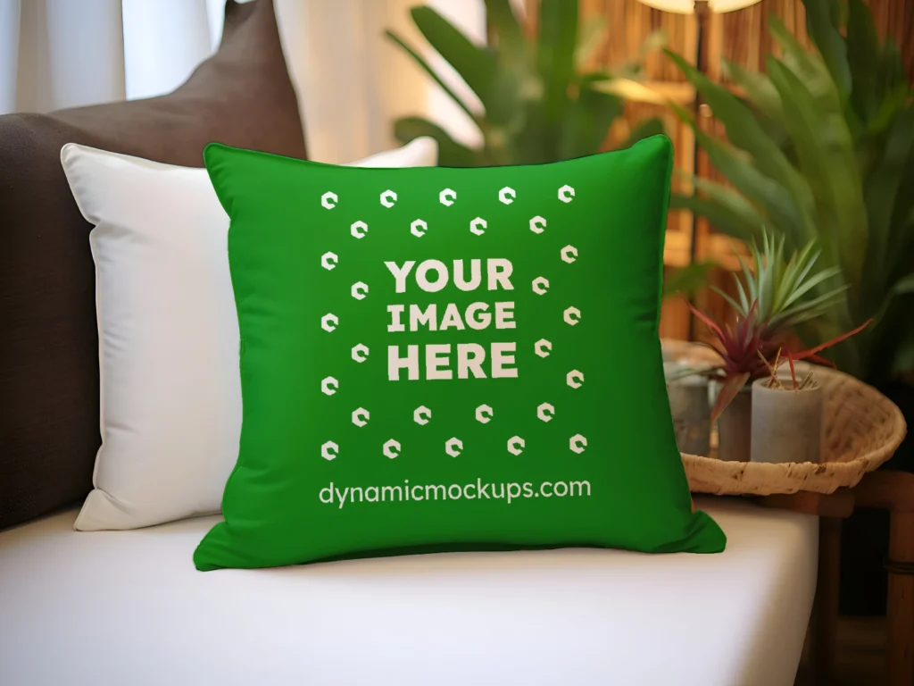 Green Square Pillow Cover Mockup Template