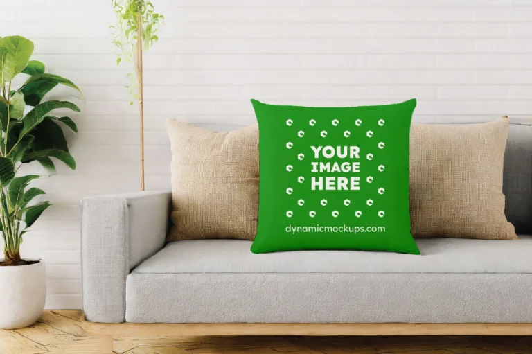 Green Square Pillow Cover Mockup Template