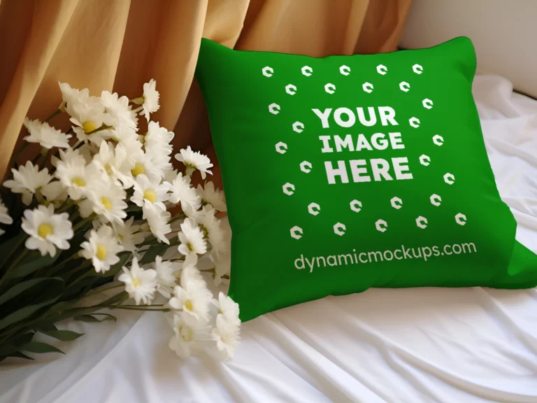 Green Square Pillow Cover Mockup Template