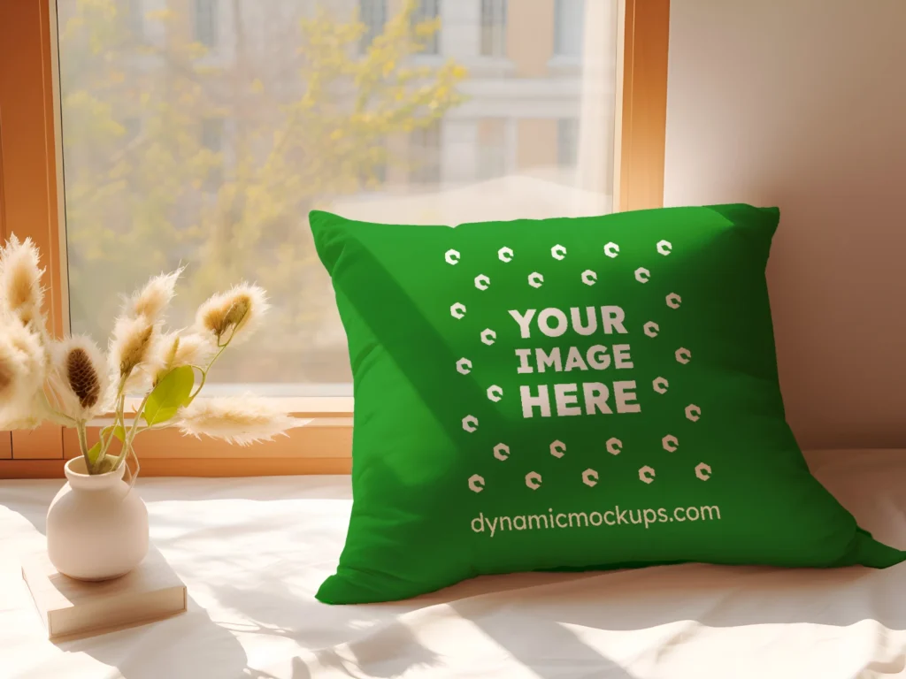 Green Square Pillow Cover Mockup Template