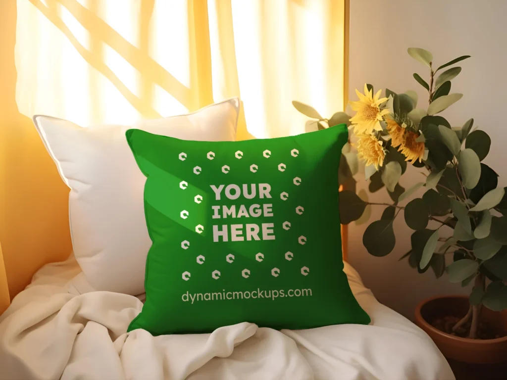 Green Square Pillow Cover Mockup Template