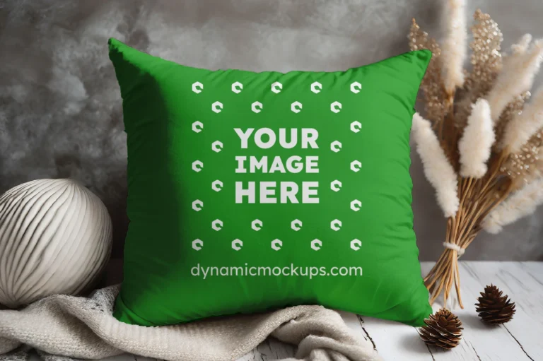 Green Square Pillow Cover Mockup Template