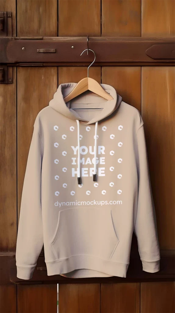 Hanging Beige Hoodie Mockup Front View Template