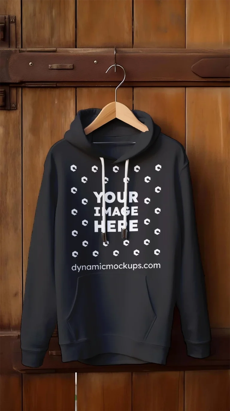 Hanging Black Hoodie Mockup Front View Template