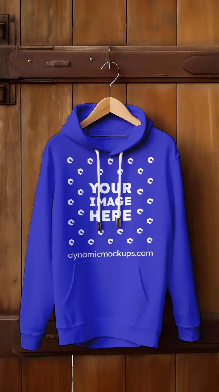 Hanging Blue Hoodie Mockup Front View Template