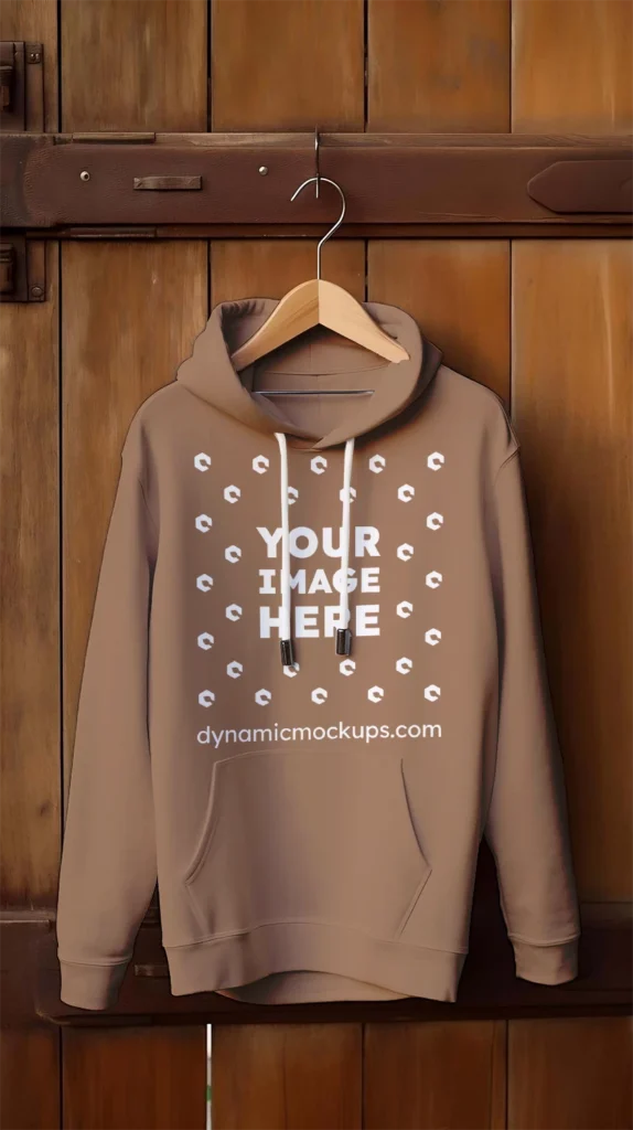 Hanging Brown Hoodie Mockup Front View Template