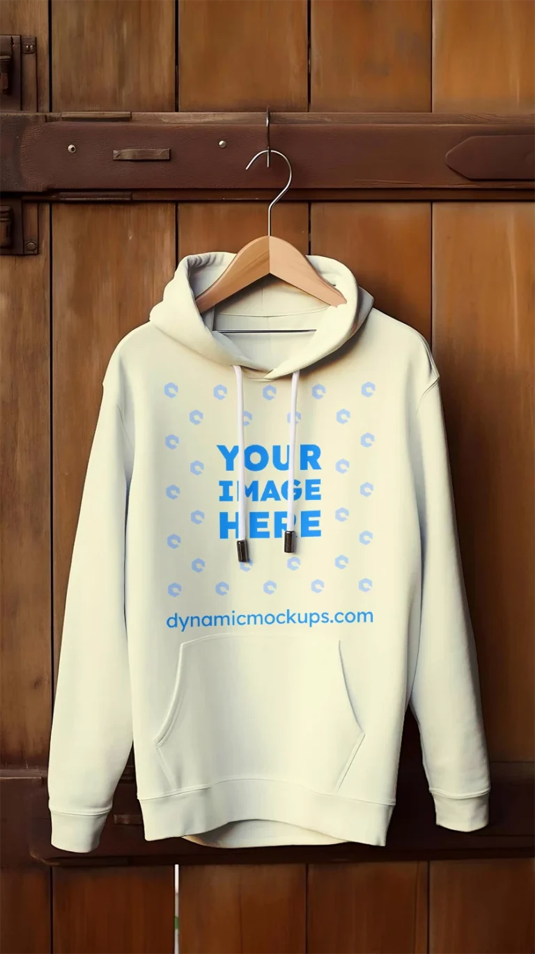 Hanging Cream Hoodie Mockup Front View Template