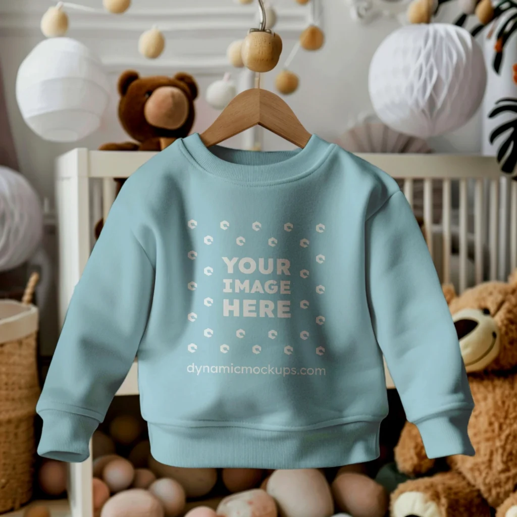 Hanging Light Blue Sweatshirt Mockup Front View Template