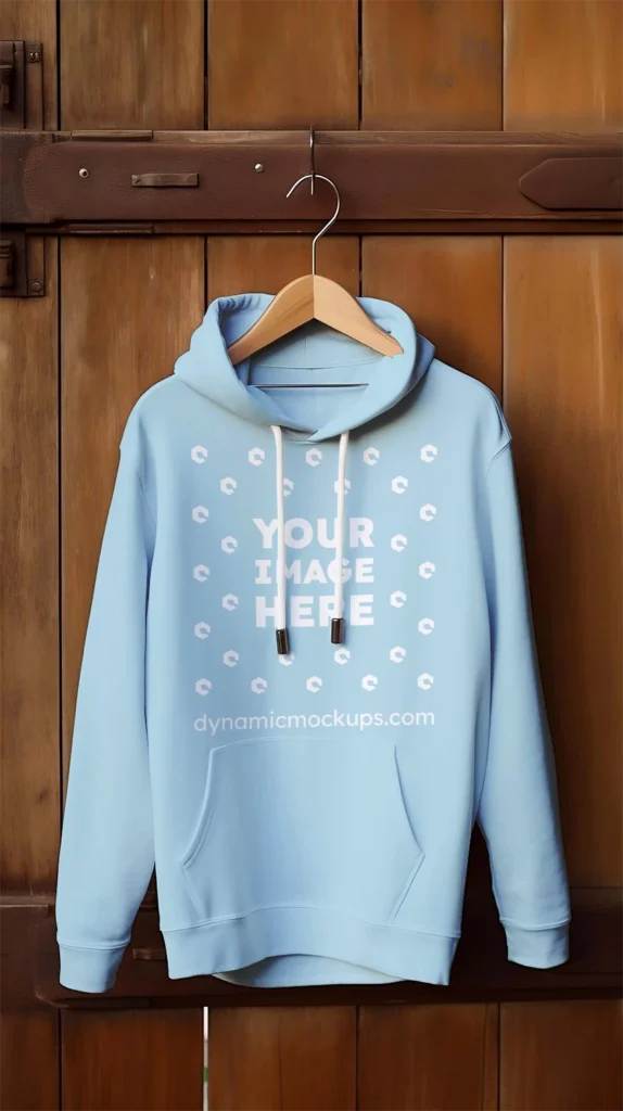 Hanging Light Blue Hoodie Mockup Front View Template