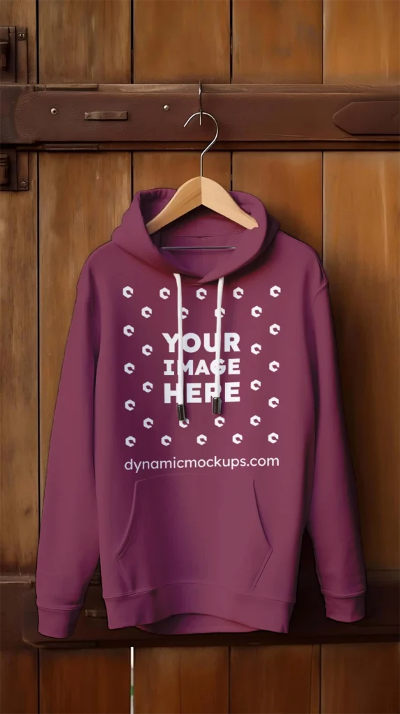 Hanging Maroon Hoodie Mockup Front View Template