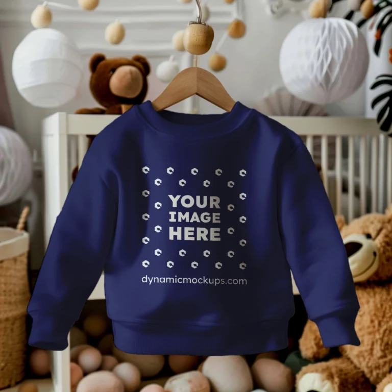 Hanging Navy Blue Sweatshirt Mockup Front View Template