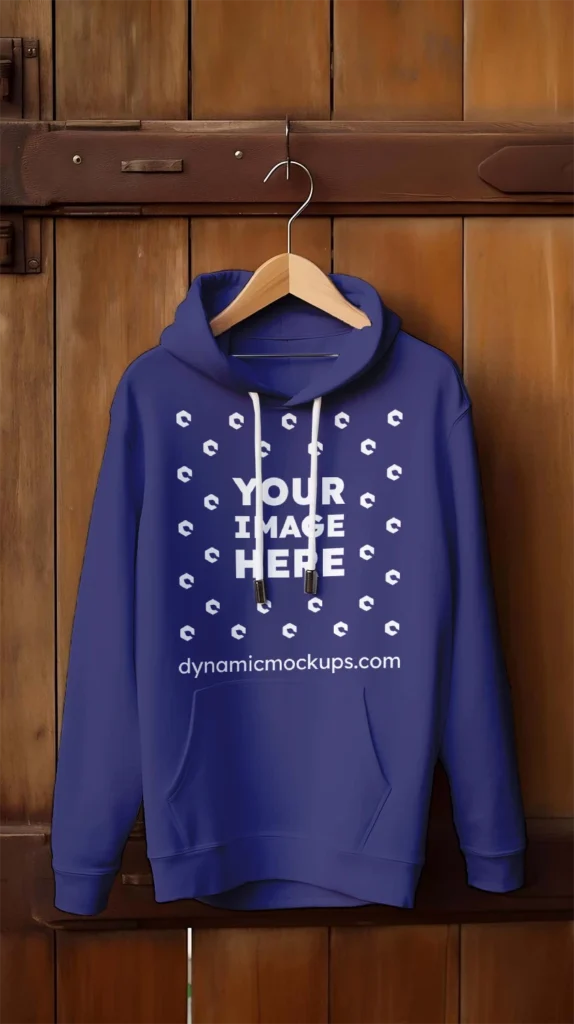 Hanging Navy Blue Hoodie Mockup Front View Template