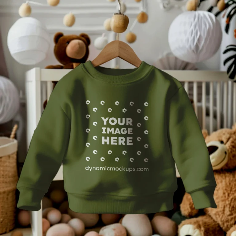 Hanging Olive Green Sweatshirt Mockup Front View Template