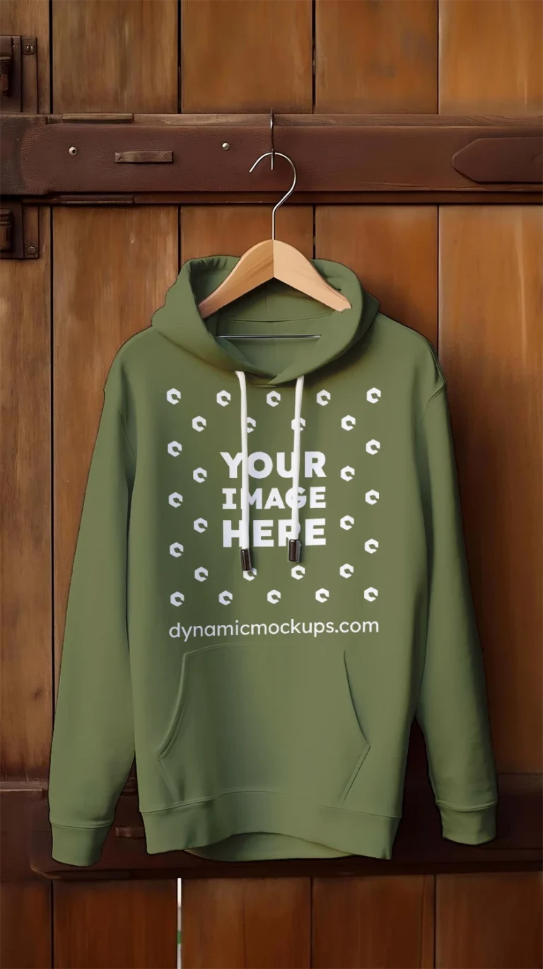 Hanging Olive Green Hoodie Mockup Front View Template