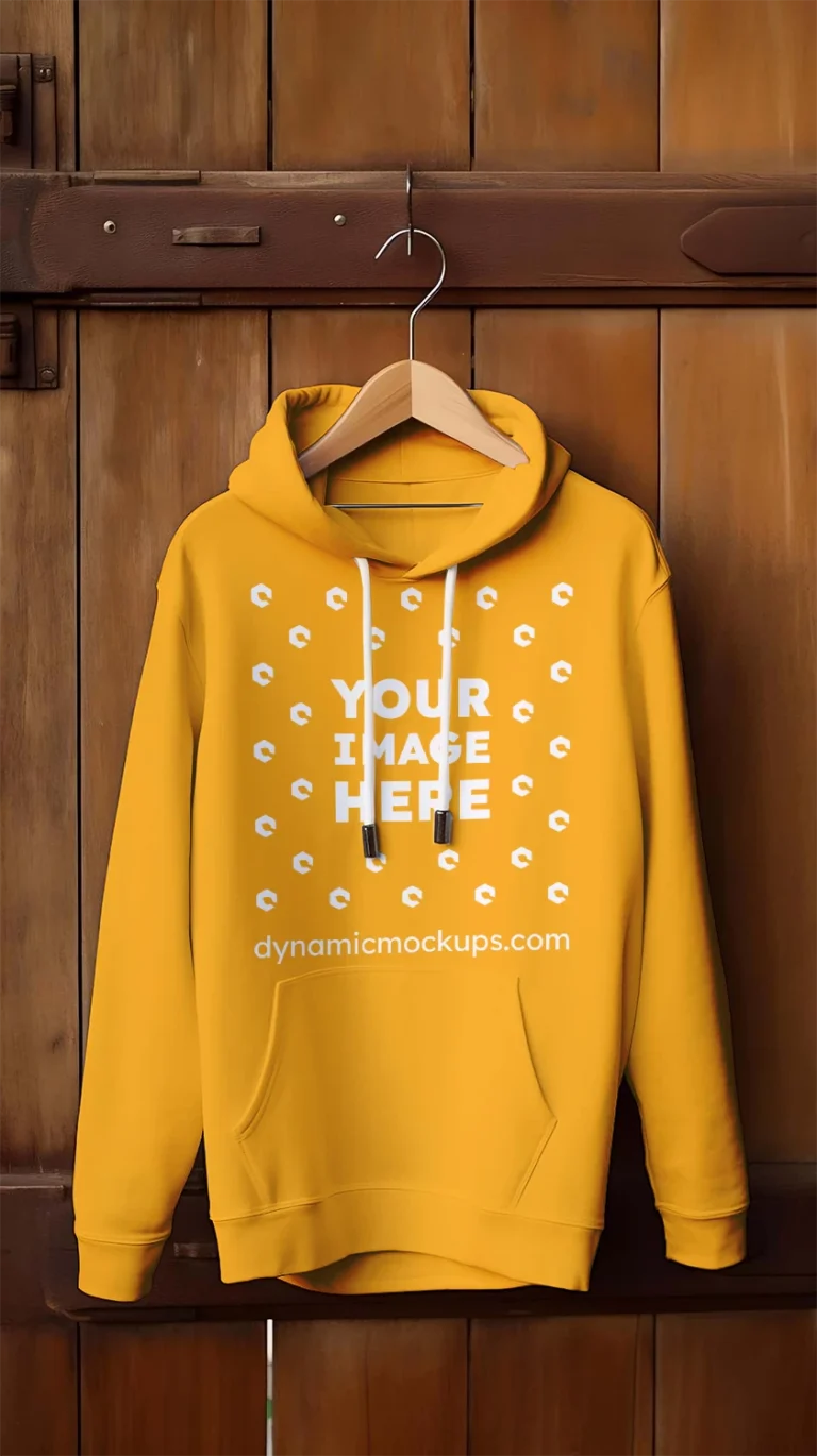 Hanging Orange Hoodie Mockup Front View Template