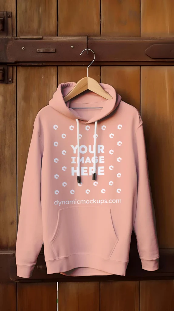 Hanging Peach Hoodie Mockup Front View Template