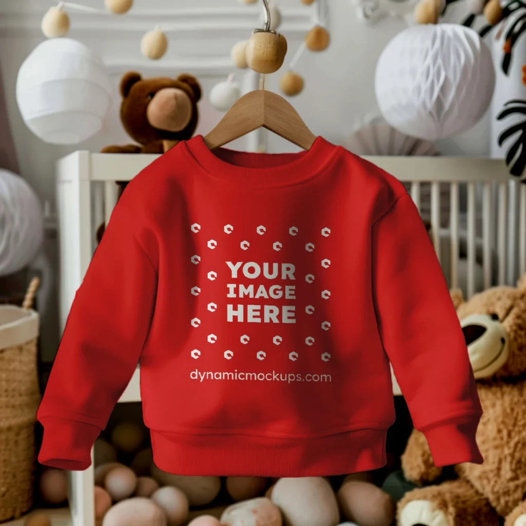 Hanging Red Sweatshirt Mockup Front View Template