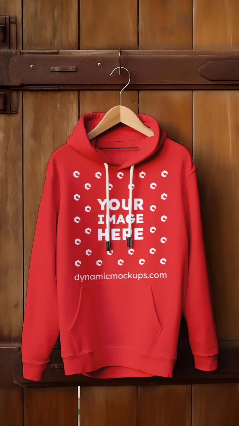 Hanging Red Hoodie Mockup Front View Template