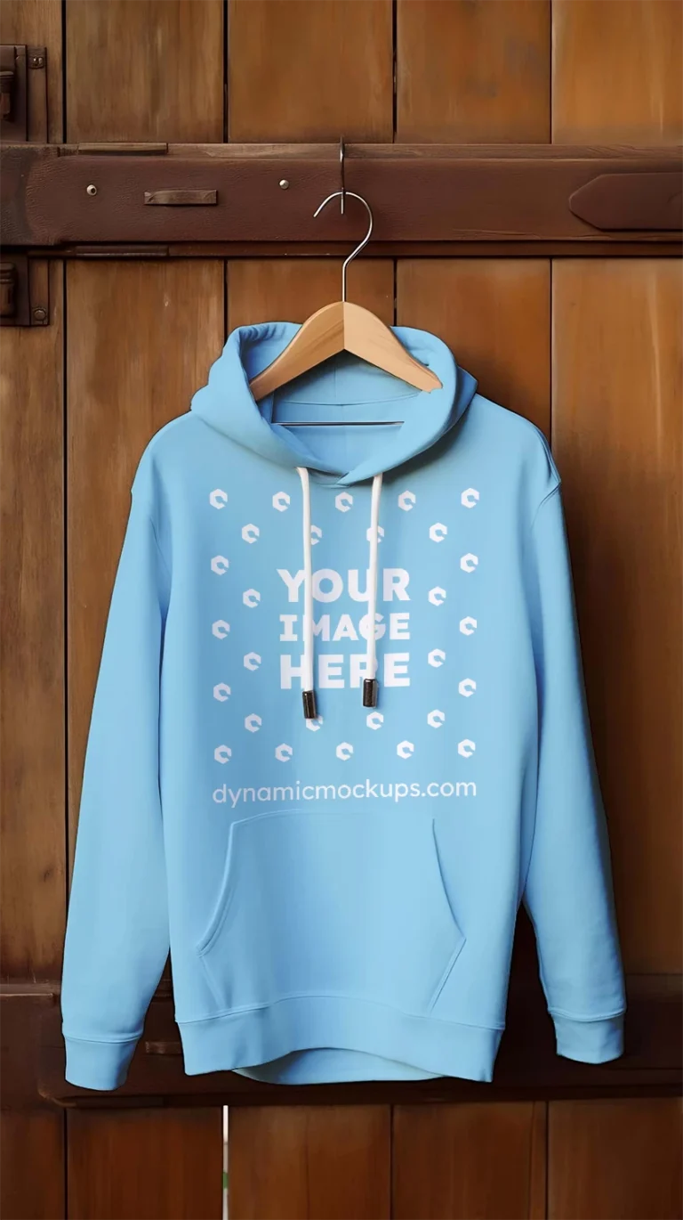 Hanging Sky Blue Hoodie Mockup Front View Template