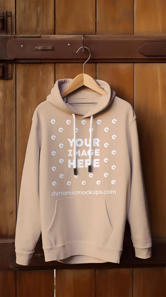 Hanging Tan Hoodie Mockup Front View Template