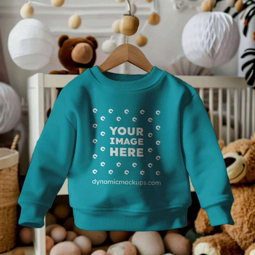 Hanging Teal Sweatshirt Mockup Front View Template