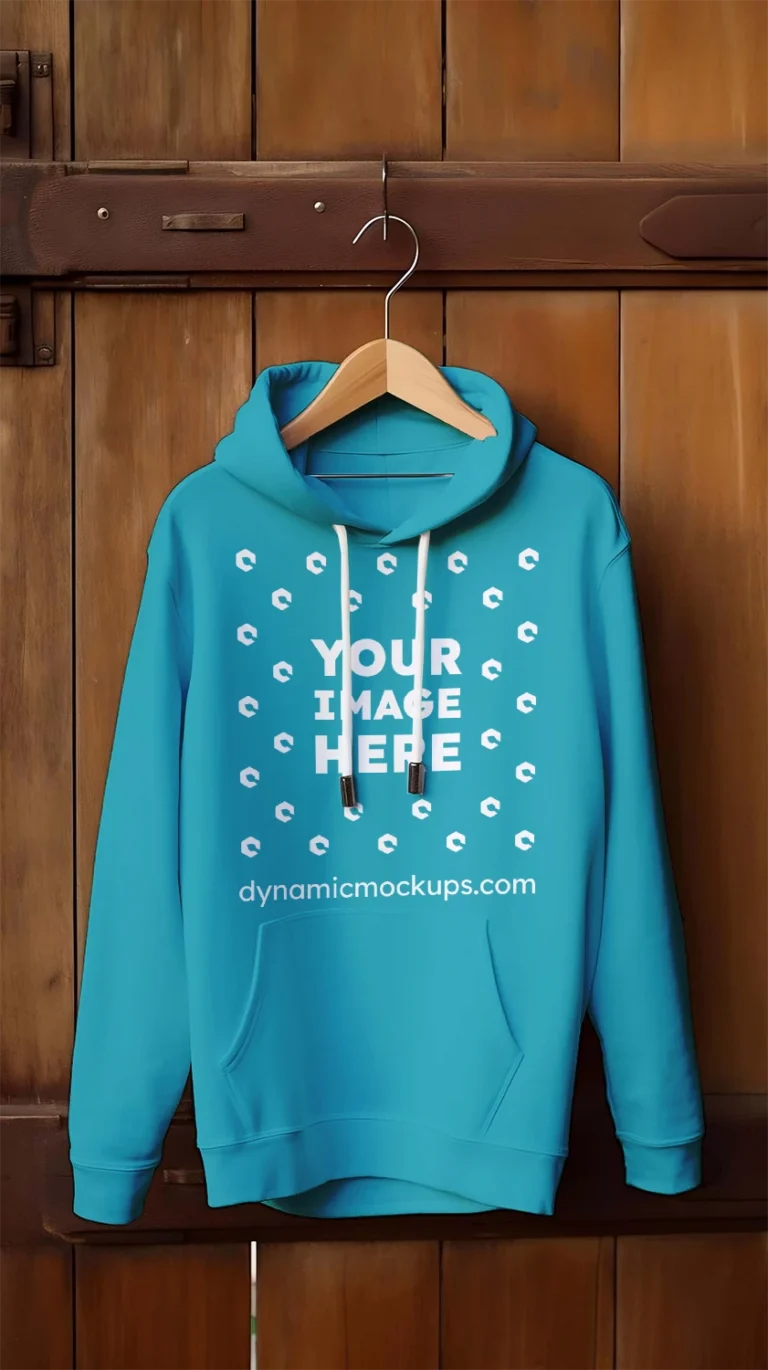 Hanging Teal Hoodie Mockup Front View Template