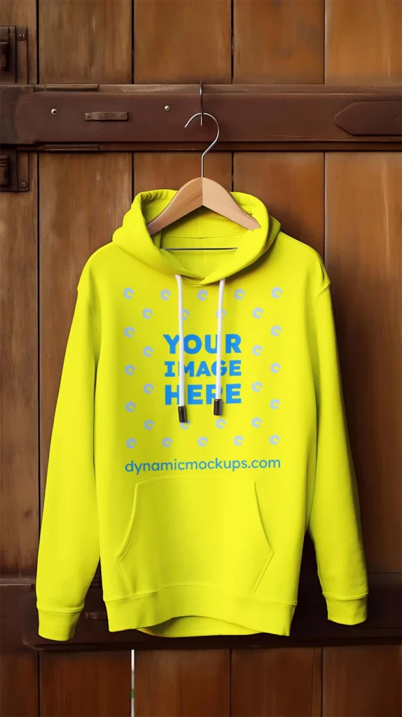 Hanging Yellow Hoodie Mockup Front View Template