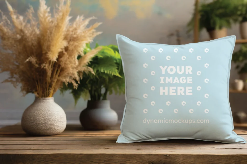 Light Blue Square Pillow Cover Mockup Template