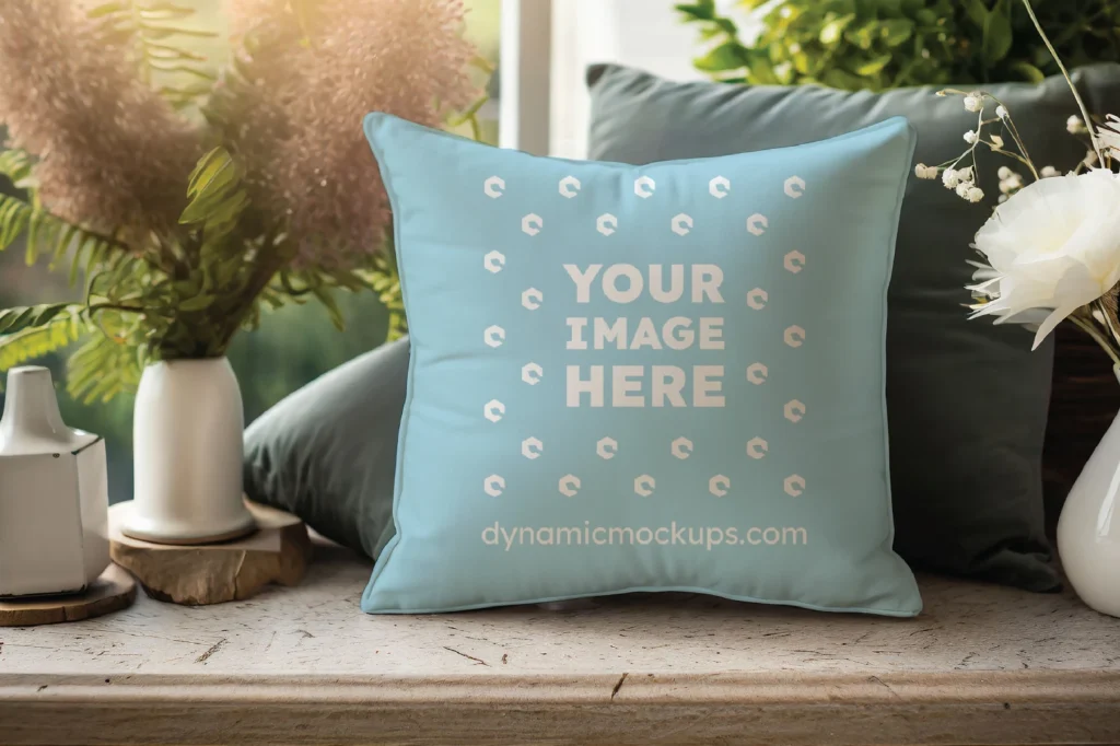 Light Blue Square Pillow Cover Mockup Template