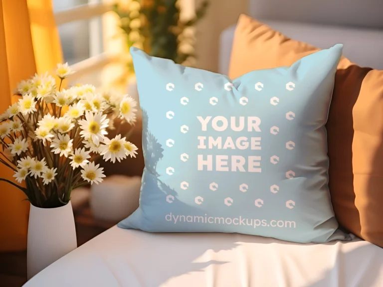 Light Blue Square Pillow Cover Mockup Template