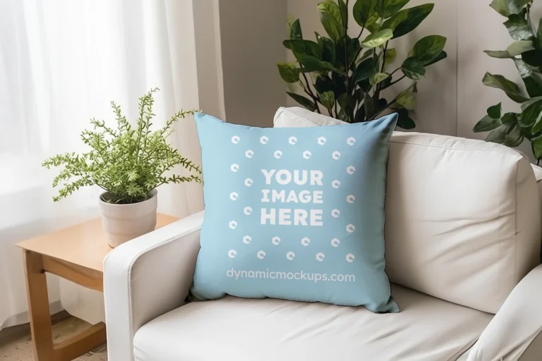 Light Blue Square Pillow Cover Mockup Template