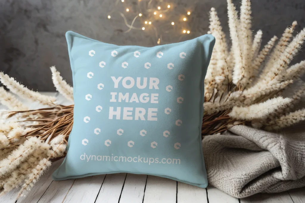 Light Blue Square Pillow Cover Mockup Template