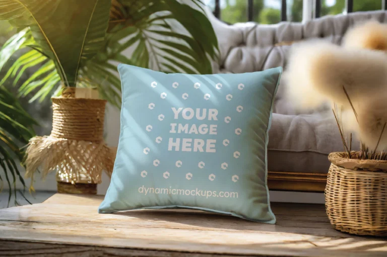 Light Blue Square Pillow Cover Mockup Template