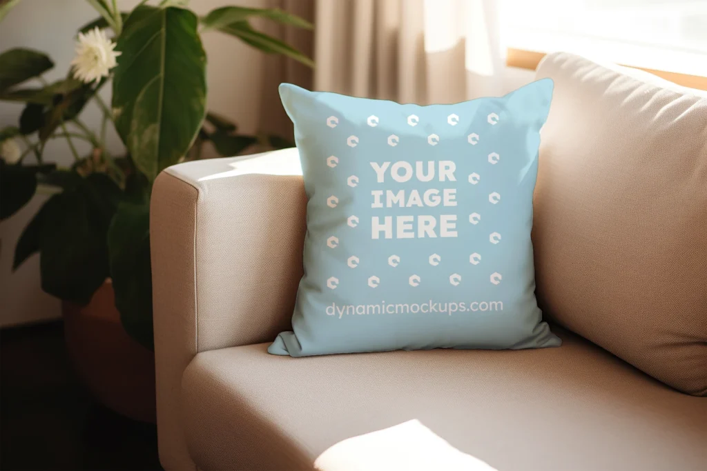 Light Blue Square Pillow Cover Mockup Template