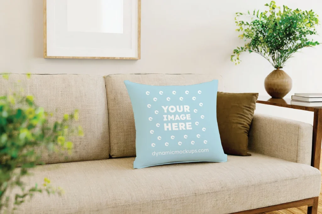 Light Blue Square Pillow Cover Mockup Template