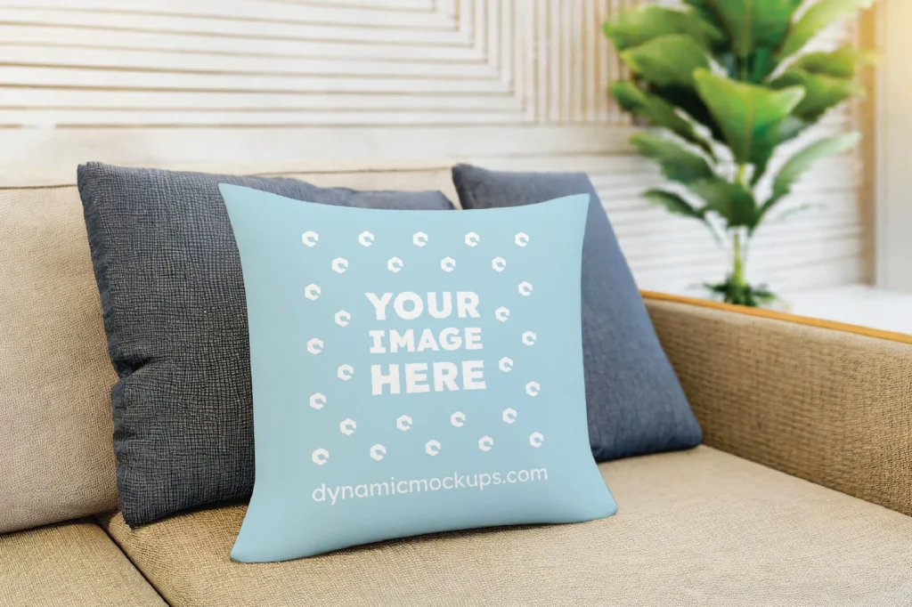 Light Blue Square Pillow Cover Mockup Template