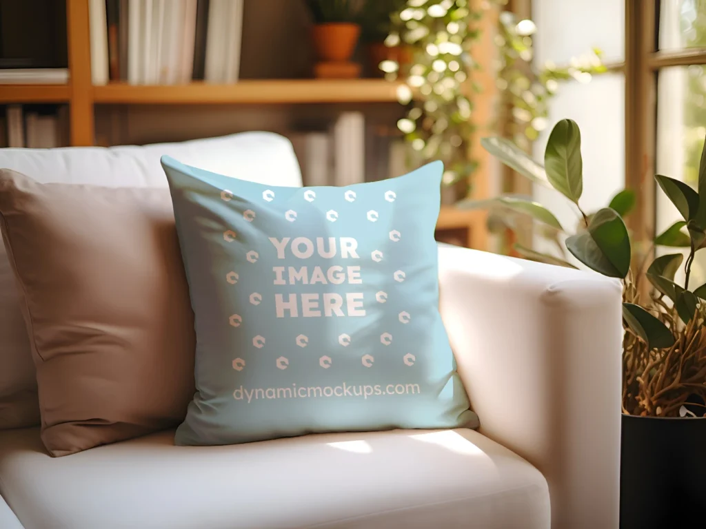 Light Blue Square Pillow Cover Mockup Template